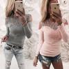 Elegant Spring Collection Sexy Lace Shoulder Cutout Cotton T-shirt Top In Gray Pink White And Black