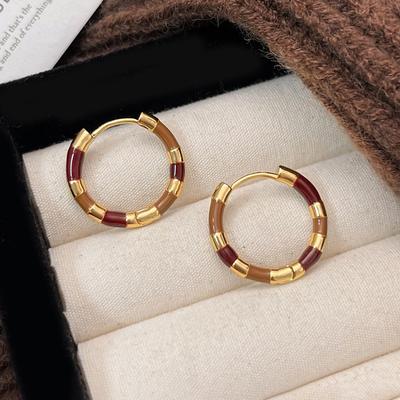 PONYKISS Boucles d'oreilles créoles rondes vintage émaillées en argent sterling et or 18 carats pour femmes Accessoires géométriques minimalistes fins