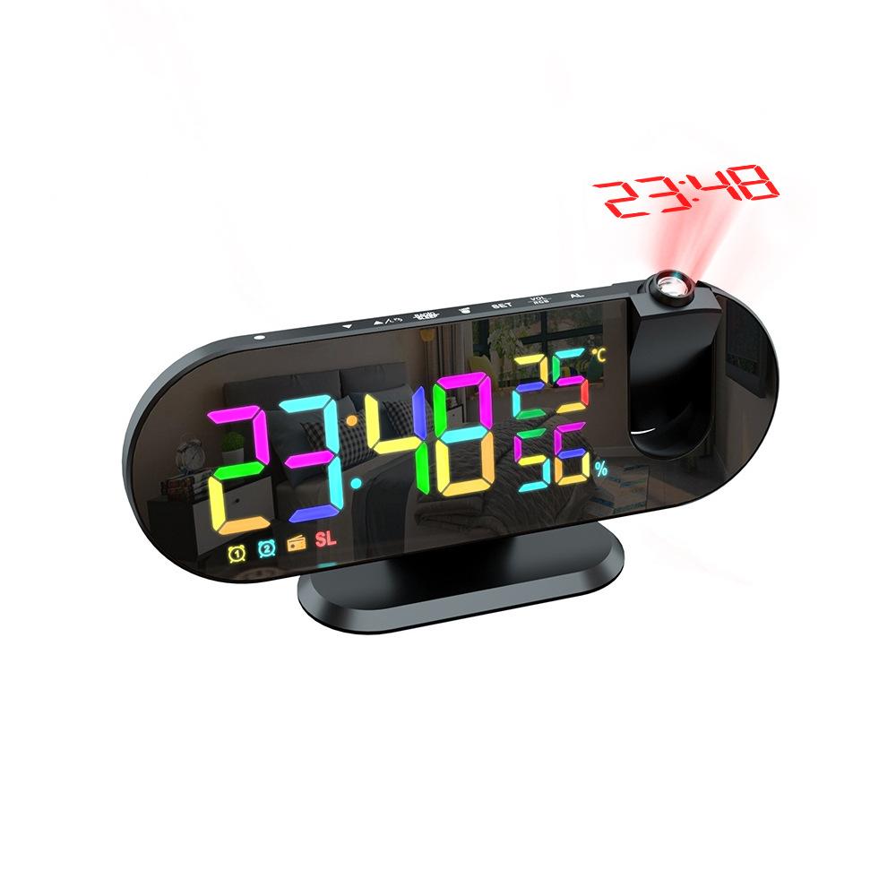 Multifunctional RGB Radio Projection Clock Creative LED Alarm Clock Temperature and Humidity Digital Projection Clock Mirror Electronic Clock