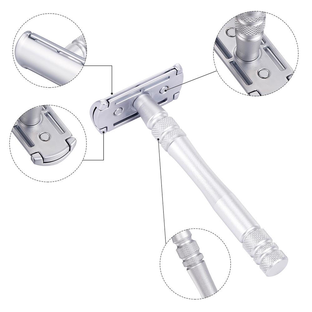 Double Edge Safety Razor Portable Metal Shaving Razors for Men & Women Hair Remove with 5 Platinum Coating Blades