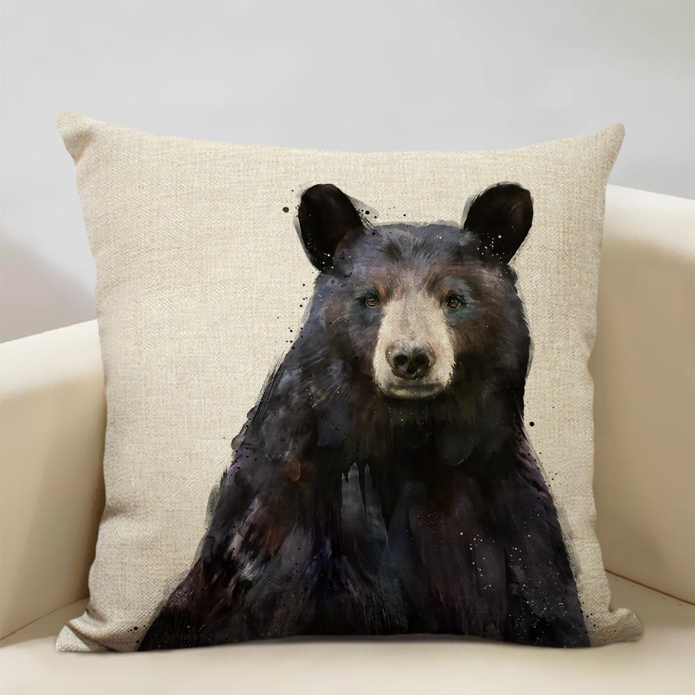 Animal Portrait Bear Lion Tiger Deer Cushion Cover Home Decoration Linen Pillow Cover 45x45cm Sofa Pillow Case Children's Gift