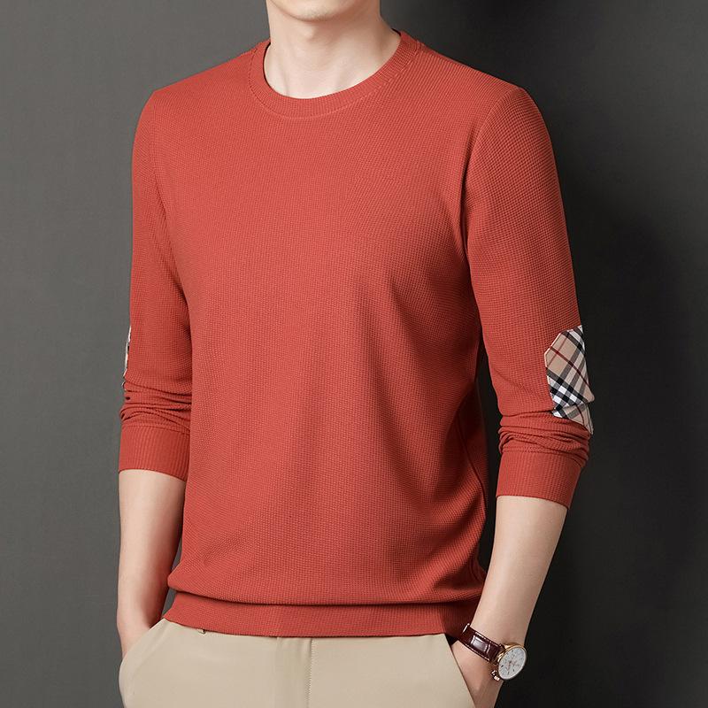 Men's Spring and Autumn New Men's T-shirt Youth Solid Color Long Sleeve Crewneck Bottom Shirt Men's Wear