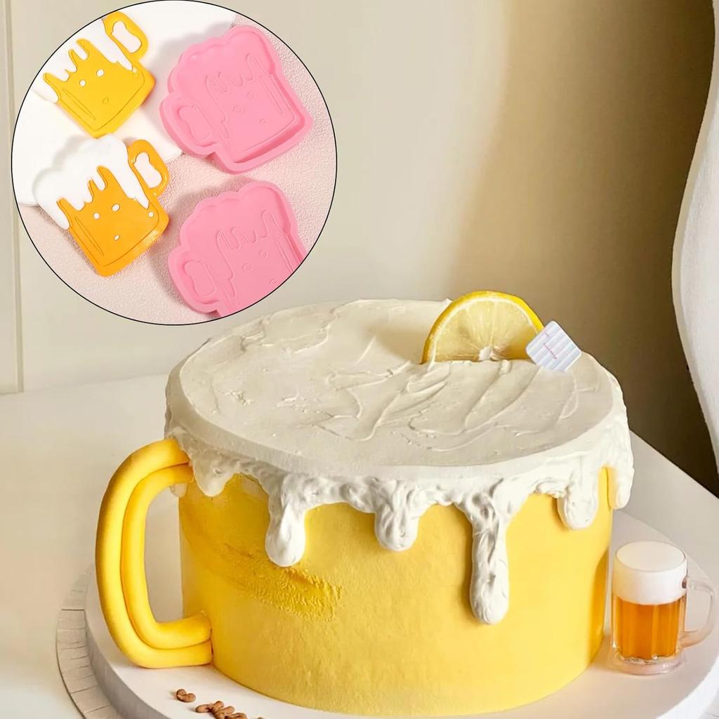 2 Pcs Creative Beer Shape Silicone Molds, Cute Beer Cup Fondant Mold, For Kitchen Baking, Candy, Biscuits, Chocolate, Cake Decoration, Chewing Gum,