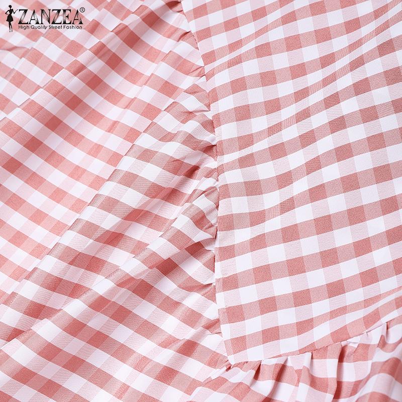 ZANZEA Women Casual Elastic Waist Loose Grid Print Skirts