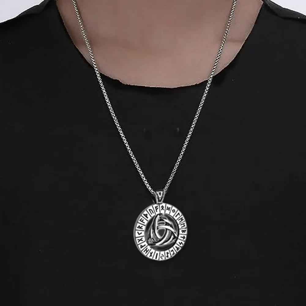 YILUOCD Viking Nordic Rune Necklaces for Men Stainless Steel Trinity Celtic Knot Pendant Amulet Pagan Norse Runes Jewerly