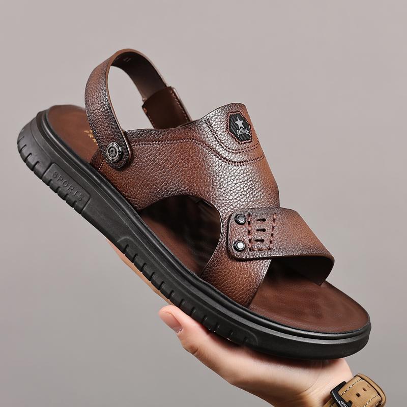 Fashion Fashion Men's Summer Shoes New Retro Leather Sandals Non-slip Beach Flats Dual-Purpose Male Slippers Travel Flip-flops Half Drag
