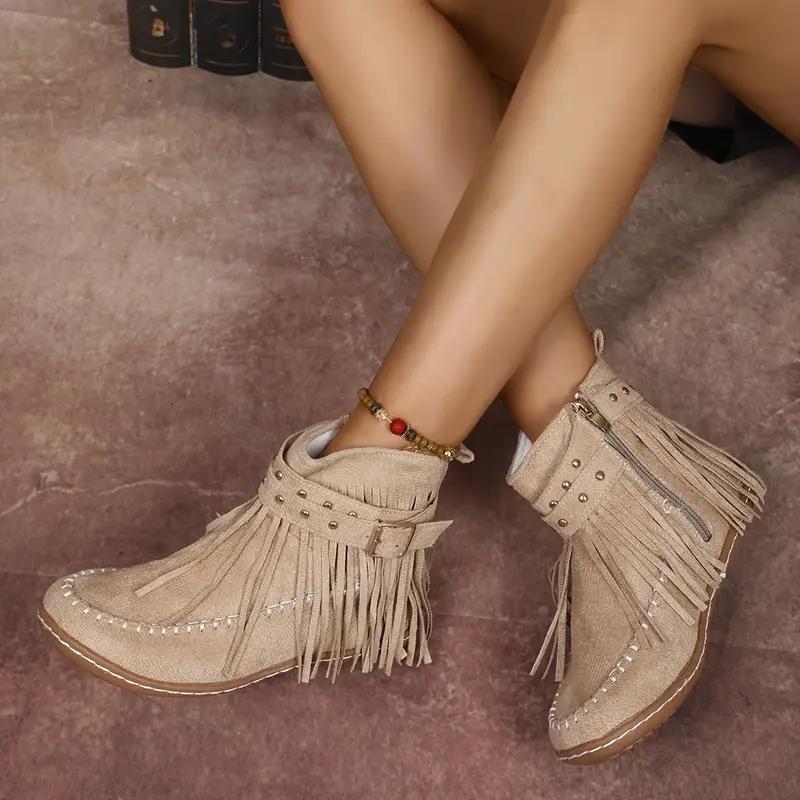 Fashion Women Bohemian Ankle Boots Women Retro Faux Suede Buckle Strap Short Boots Plus Size Flat Light Shoes Women Zapatos De Mujer