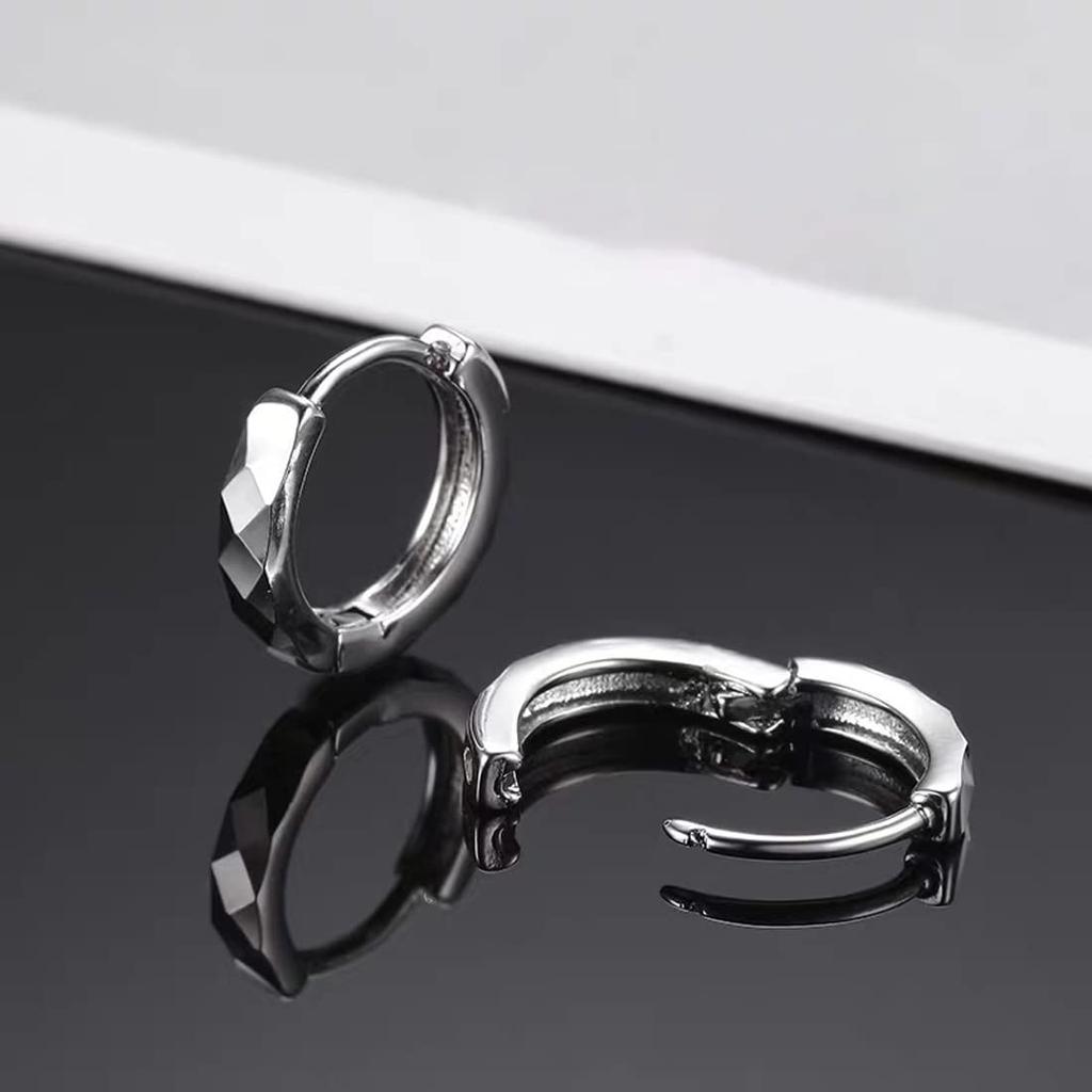 Rockyu Earrings for Diamond Shaped Hoop Stainless Birthday Fashion Accessories Men, Black, Ring, Earrings, Wide, Steel, Hypoallergenic, Gift, Unisex,