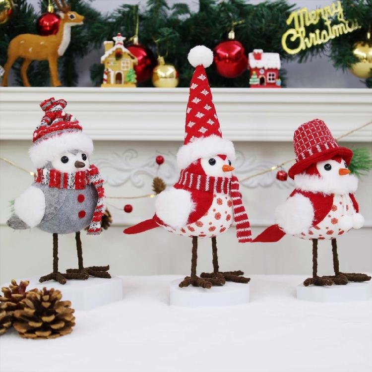 Warm Christmas Bird Decoration Plush Scarf Bird Statue Decorative Bird Figurine For Festival Holiday Setting Accessories