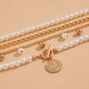 Sweet and Cool Imitation Pearl Stacked Necklace, Baroque Retro Beaded Portrait Pendant Item Jewelry Women
