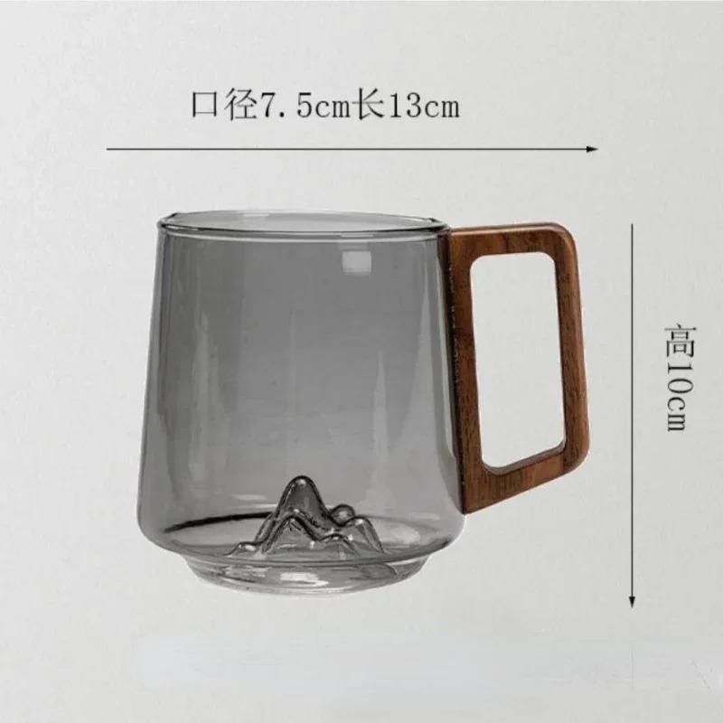 High Temperature Resistant Office Household Wood Handle Guanshan Green Tea Glass Cup Borosilicate Glass Cup