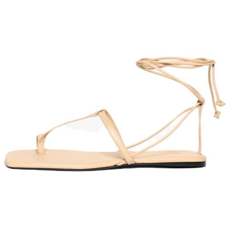 ZARA Thong Lace Up Flat Sandals Beige Womens 14601410102 39