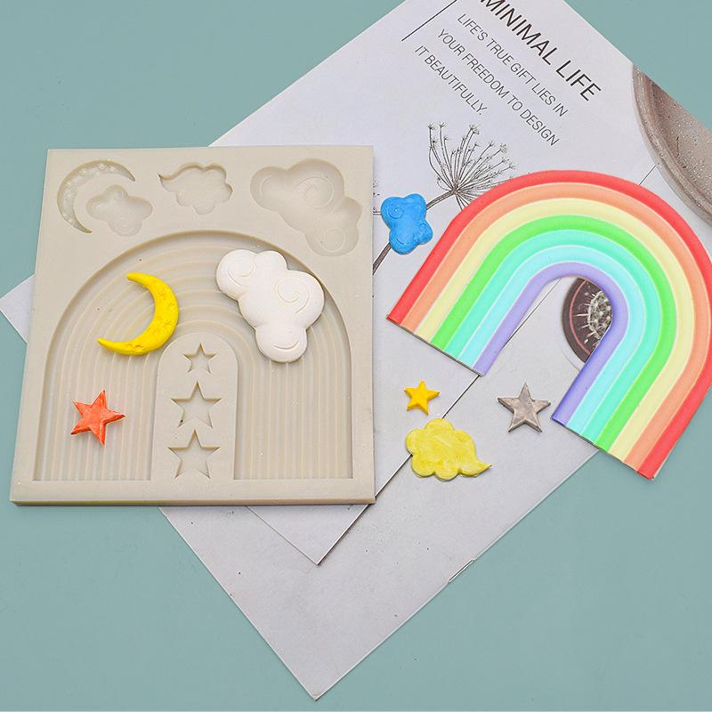 Large Rainbow Stars Cloud Moon Fondant Cake Silicone Mold Chocolate Gumpaste Mold Cupcake Topper Baking Cake Decorating Tools