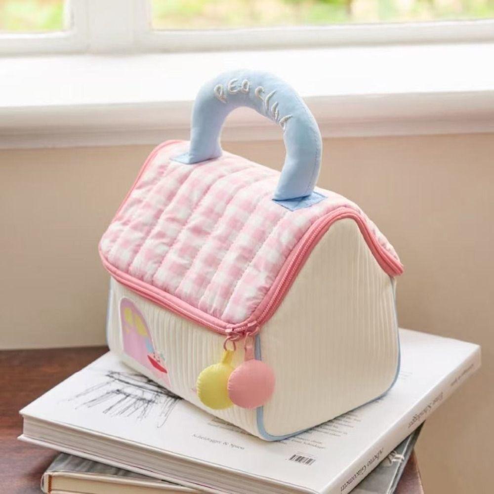 Cute Cottage Makeup Bag Handheld Large Capacity Cosmetics Storage Bag Multifunctional Portable Cosmetic Pouch Travel