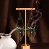 Vintage Bohemian Ethnic Style Earrings Long Green Leaf Beaded Fringed Stud Earrings Niche High-End Earrings