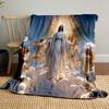A divine figure in white robes surrounded by angels and glowing light. for all seasons blanket lunch break throw gift