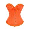 Women's Sweetheart Strapless Corset Top Slim Fit V Neck Ruffle Trim Jacquard Lace Up Bustier Vintage Court Waist Trainer Shapewear