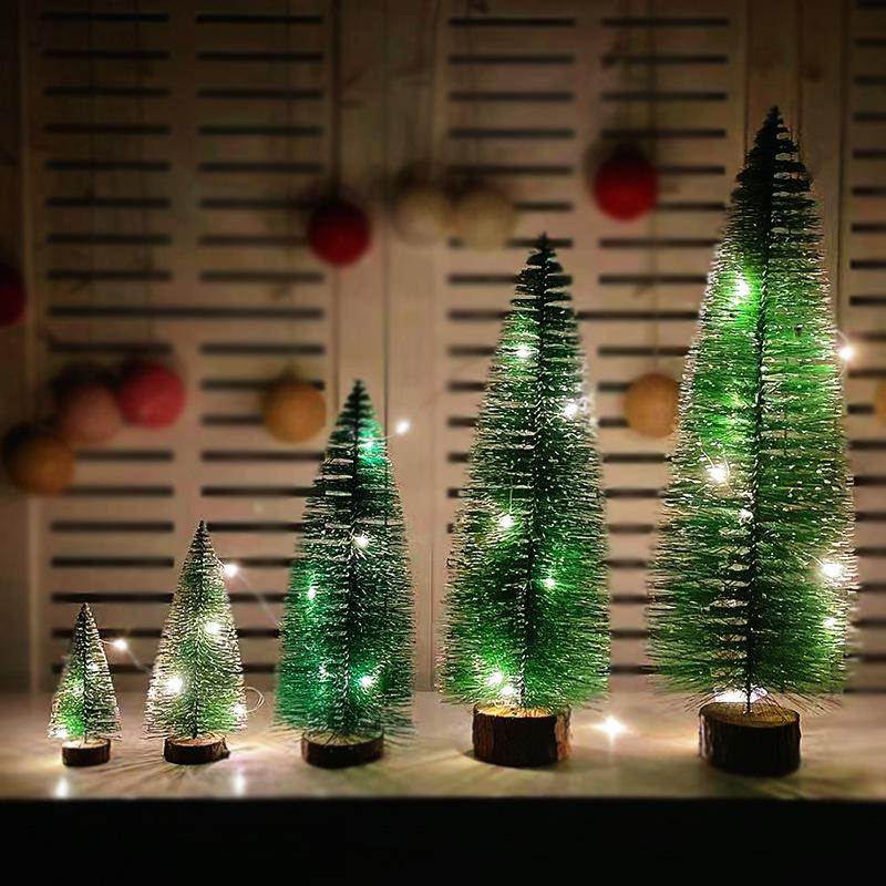 Lit Cedar Mini Christmas Tree with Pine Needles and Snowflakes - Available in 5/10/15/20/25/30 cm Sizes