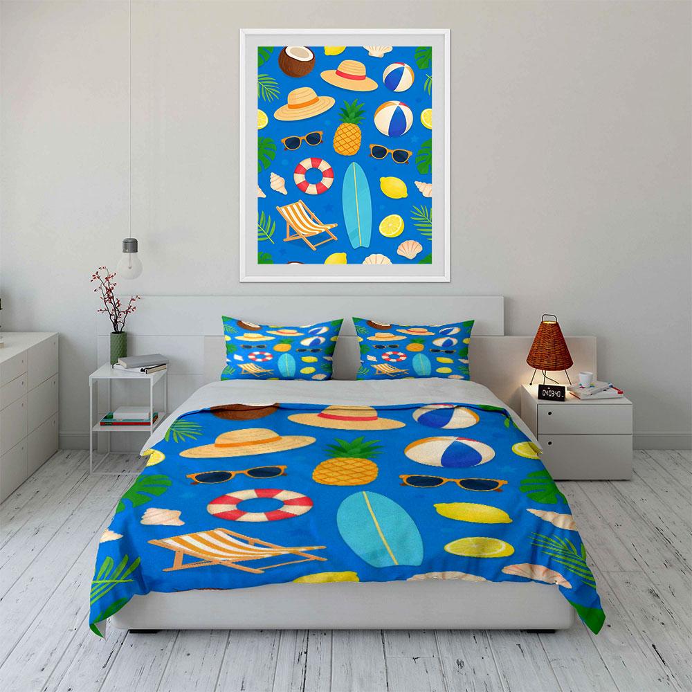 Pineapples, Hats, Beach Balls. Bedding Sets Duvet Cover Sets Duvet Covers Pillowcases(1 * Duvet Cover 2 * Pillowcases, Without Duvet Insert)