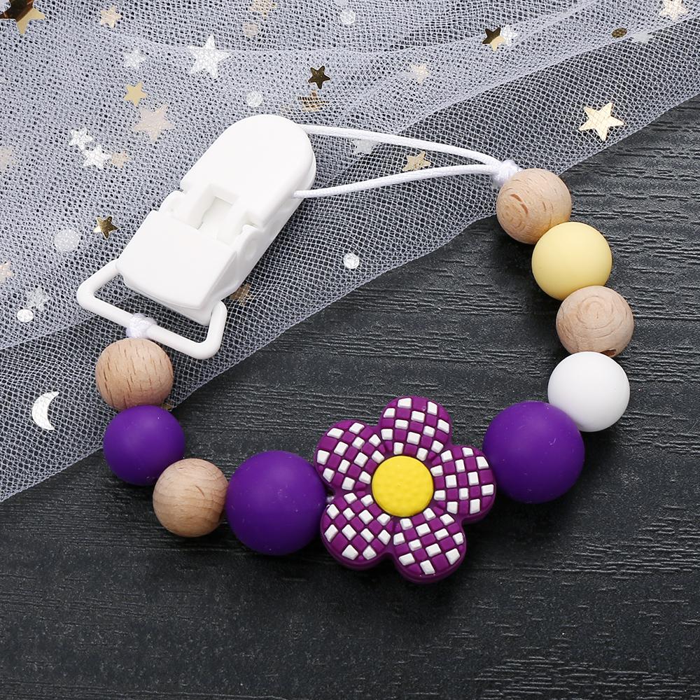 New Baby Pacifier Clips Silicone Flower Beads Baby Pacifier Chain Teether Teething Toys Dummy Clip Holder Chain Clip Baby Gifts