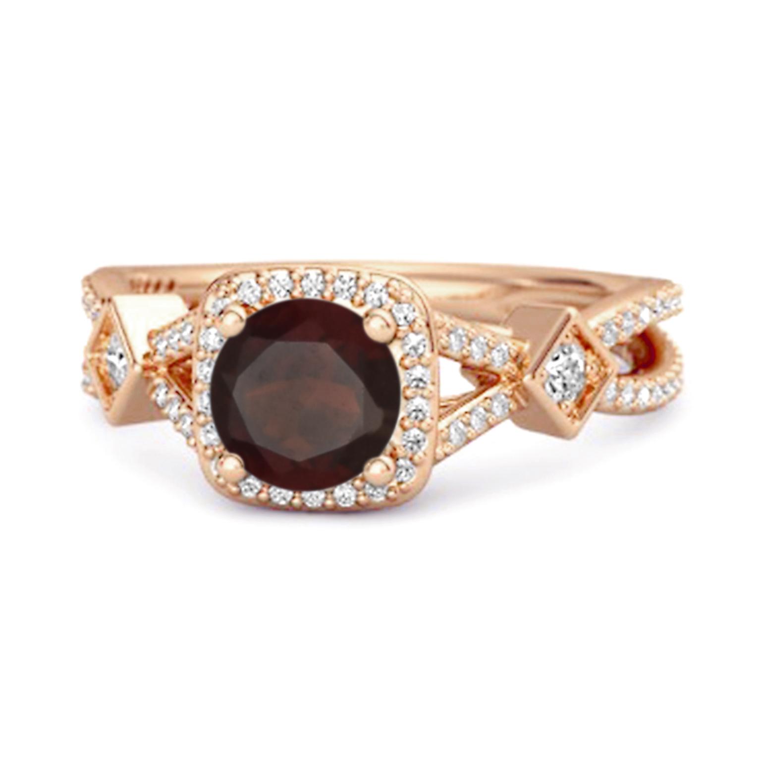 

Garnet Vintage Halo Art Deco Ring - 925 Sterling Silver Rose Gold Vermeil 12 Яскраво-рожевий