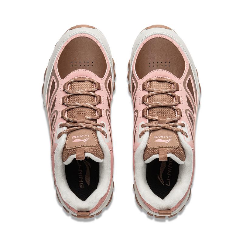 Li-Ning Comfortable Simple Versatile Warm Durable Low-Top Casual Shoes Women sneaker Light-Pink Brown AGCU538-3