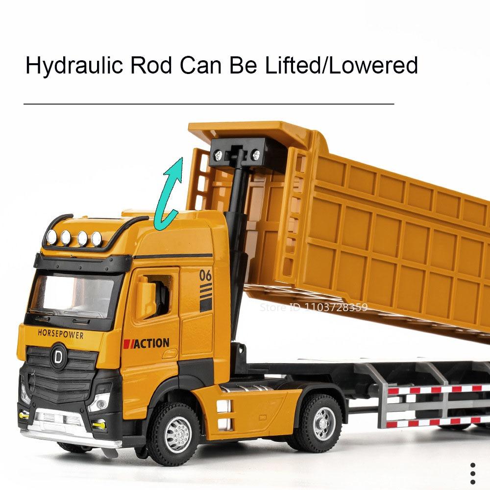 1:50 Extended Trailer Dump Truck Toy Models Alloy Diecast Sanitation Sweeping Trucks Sound Light Door Opened Pull Back Boy Gifts