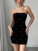 Women's Sexy Sleeveless Open Shoulder Bodycon Mini Dress with Pearl Detail