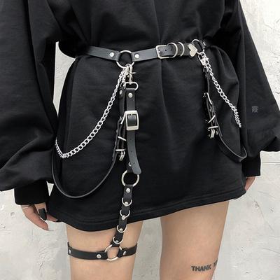 Women Skirt Belt Girl Pu Leather Rock Nightclub Sexy Jeans Dress Heart Punk Belt with Metal Waist Chain