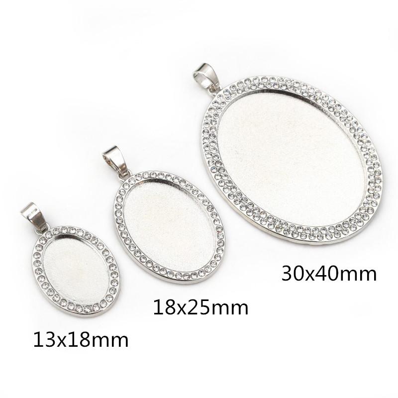 

5pcs 13x18mm 18x25mm 30x40mm Inner Size Oval Rhodium KC Gold Plated Rhinestone Style Cameo Cabochon Base Setting Pendant 13x18mm