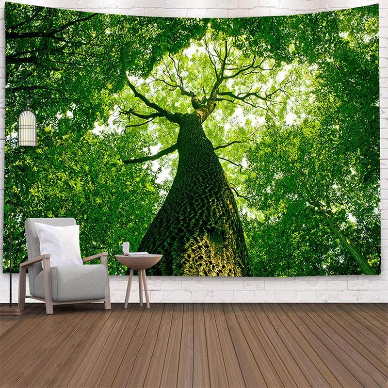 Natural Wall Tapestry Tree Forest Starry Sky Psychedelic Rug  Covering  Tent  Mandala