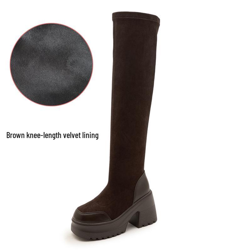 

Жіночі ботфорти - Колекція осінь/зима 2025: 10см Товстий Каблук, Еластична Посадка, Петіт Висока Халява, Лицарський Стиль. Size 35