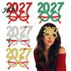 Lightweight Decorative Frames 2 Pcs 2027 New Year Eyeglasses, Plastic Glitter Number Glass Frame, Celebration Eyewear for Events Shiny Unisex Headband