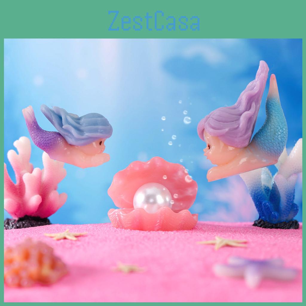 Niedliche Korallen Meerjungfrau Harzfigur für Aquariendekor Miniatur Ozeanszene Zubehör