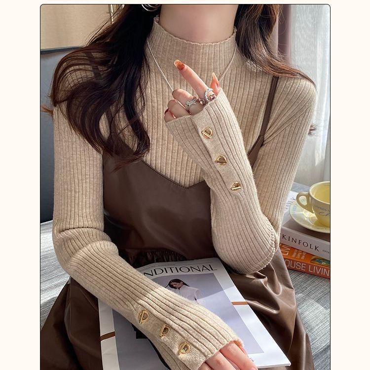 

Женский трикотажный топ с высоким воротником - Модный осенний свитер One Size