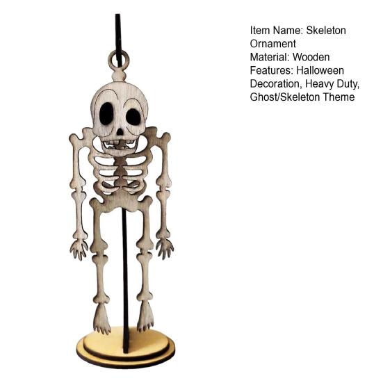 Halloween Swingy Skeleton Ornament Creepy Tree Swing Ghost Wooden Table Sign with Base Home Office Desktop Party Decoration