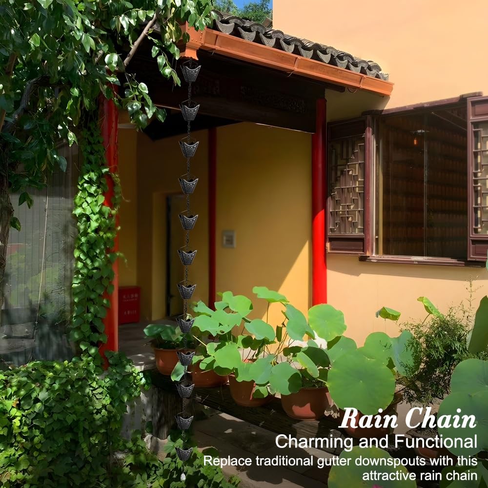 Vindar Rainwater Gutter Rain 12 Large Capacity Metal Cup Rainwater for Outdoor 3D Sculpture Mandala Decorative Black Rain Replacement Rainwater Pipe