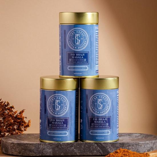 The Great Indian Spicery | Pav Bhaji Masala - 100gm Tin | Steam Sterilisation, Farm Fresh, Authentic Blend of 14 Spices, Non-Adulterated