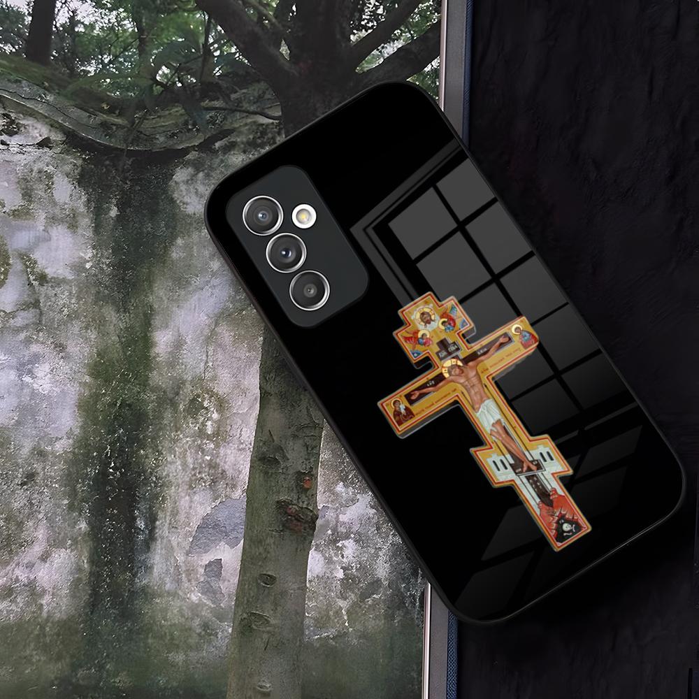 Orthodox Cross Icon Church Phone Case Glass For Samsung Galaxy S24 S25 S22 S20 S23 S21 Ultra Fe Plus A16 A34 A54 A24 A52 A53 Coq