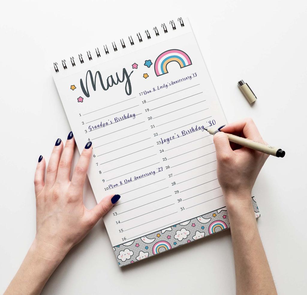 Inkdotpot Star, Moon & Rainbow Perpetual Calendar, Important Dates To Remember-6x9 Monthly and Daily Journal for Special Days