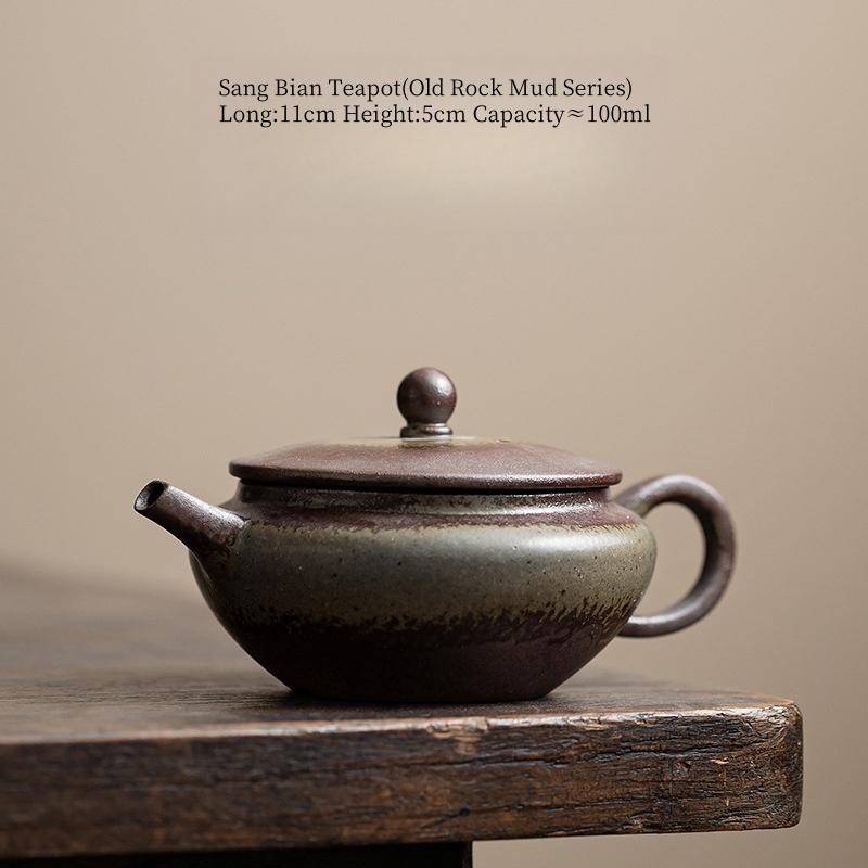 

100ML Old Rock Mud Flat Teapot Chinese Retro Ceramic Tea Brewing Tea Pot Kung Fu Teapot Ball Hole Filter Tea Kettle Tea Ceremony