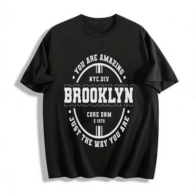 Brooklyn Retro Print Lässiges T-Shirt Trendiges Alltags-Oberteil Für Männer Frauen Reines Baumwoll-T-Shirt