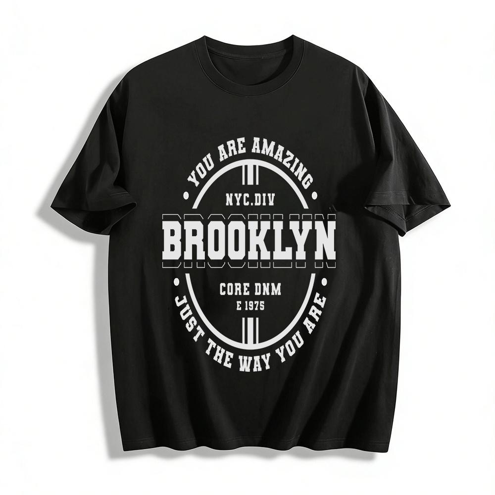 Brooklyn Retro Print Casual Tshirt Trendy Daily Top For Men Women Pure cotton T-shirt
