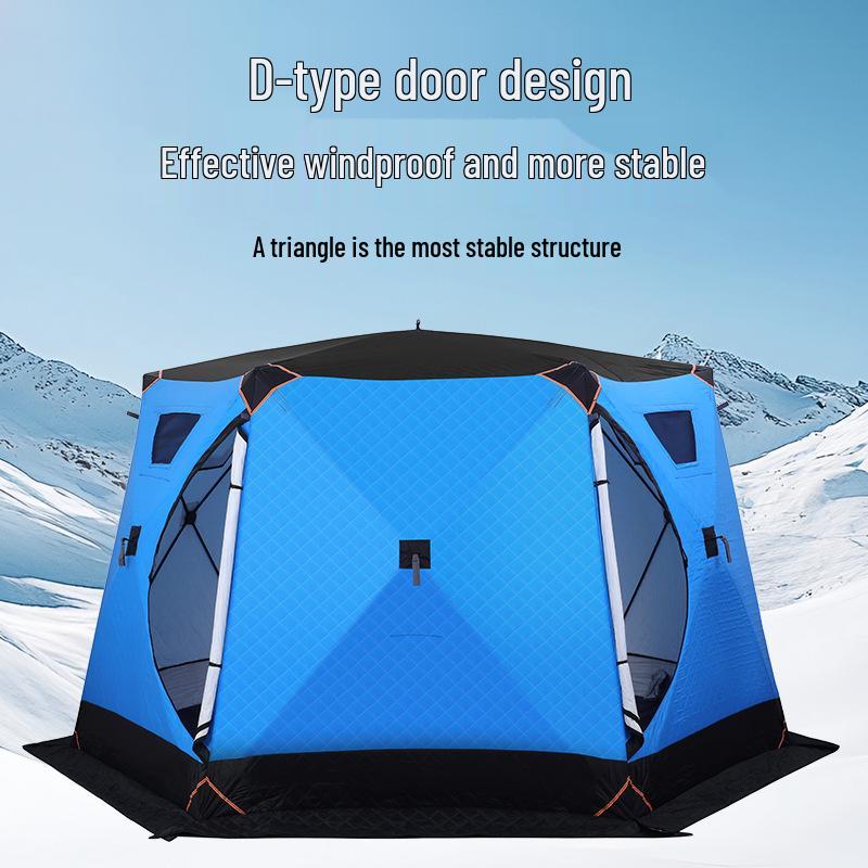 Hexagonal Warm Winter Ice Fishing Tent with Enhanced Windproof Cotton Insulation