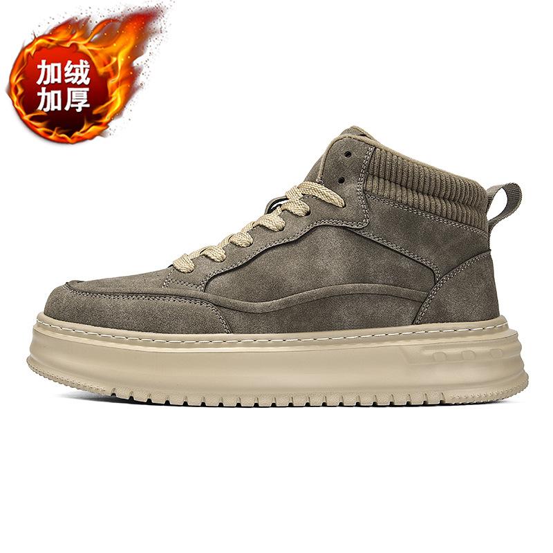 Autumn and winter new retro youth sneakers warm and velvet thick-soled high-top board shoes