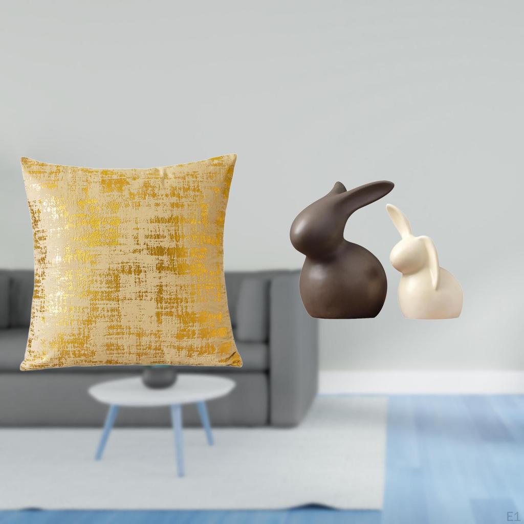 Elegant Home Decoration Cushion Cover And Ceramic Bunny Statue Set for Living Room Sofa Office Dorm