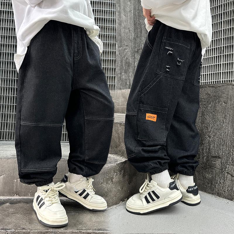 2025 Autumn Boys' Wide-Leg Ripped Jeans - Fashionable Children's Wear