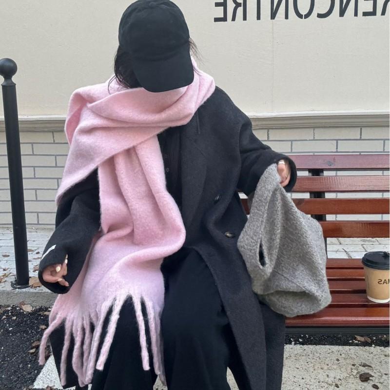 Soft Fuzzy Oversized Scarf Women Winter Warm Thick Acrylic Blend Solid Color Plush Neck Wrap
