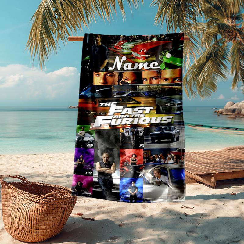 Custom Name Ultra-Soft Beach Towel with Fast & Furious Theme,Ideal for Pool - Camping, Diving - Perfect Travel Essential, Vibrant Beach Towel.