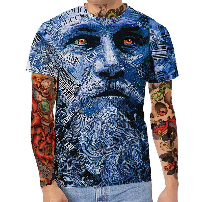 Summer Round Neck 3D Art Print Top Fashionable Casual Short Sleeved Men's T-shirts